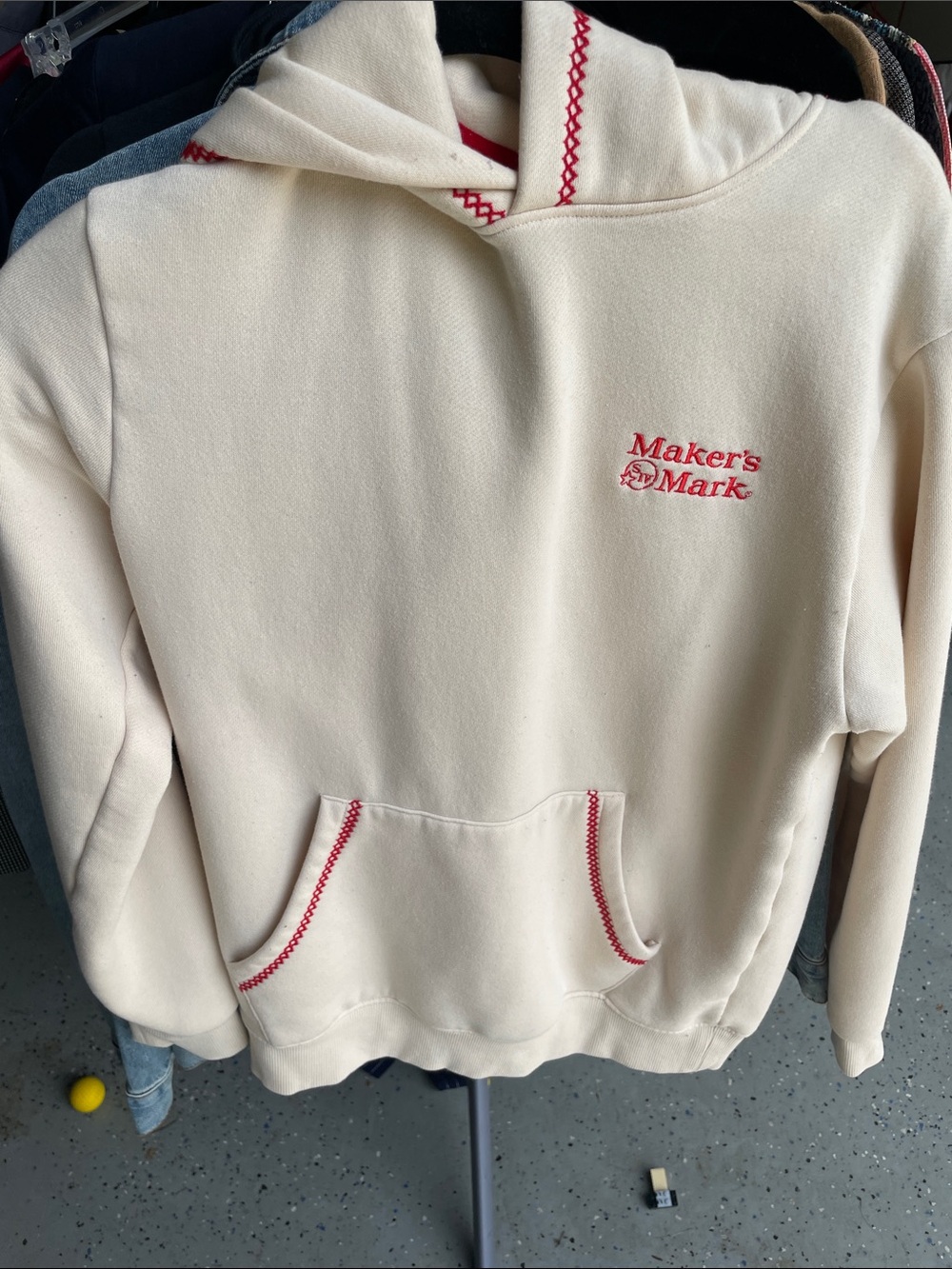 Maker's Mark Cream Hoodie with Red Embroidery